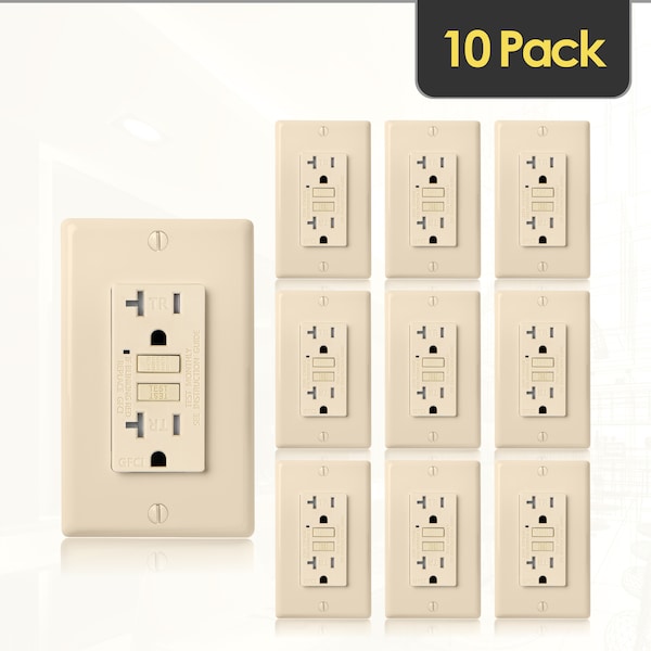 Faith Self-Test 20A TR GFCI Outlet Receptacle w/ Wall Plate, Ivory, PK 10 GLS-20ATR-IV-10 - main